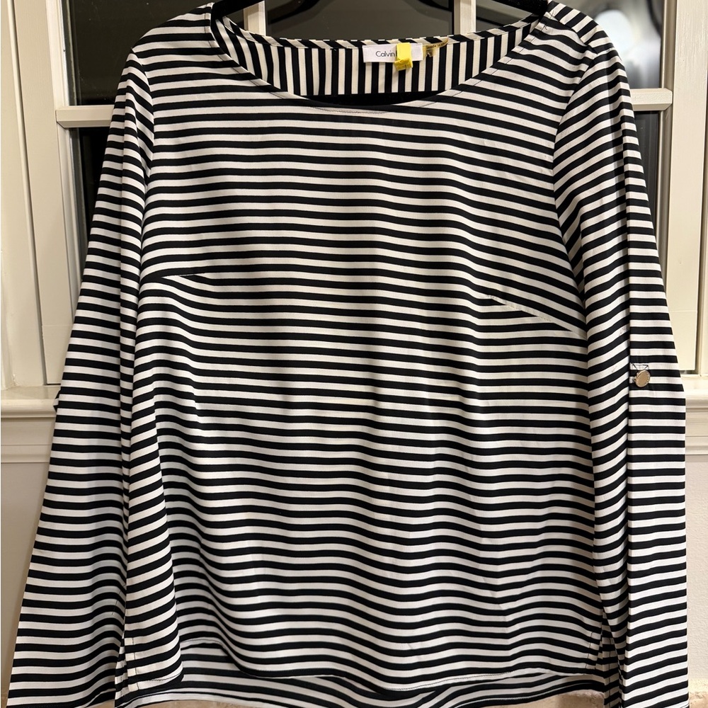 Calvin Klein Black and White Striped Blouse